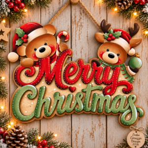 Sagoma: SANTA, REINDEER, BEAR MERRY CHRISTMAS FUORI PORTA